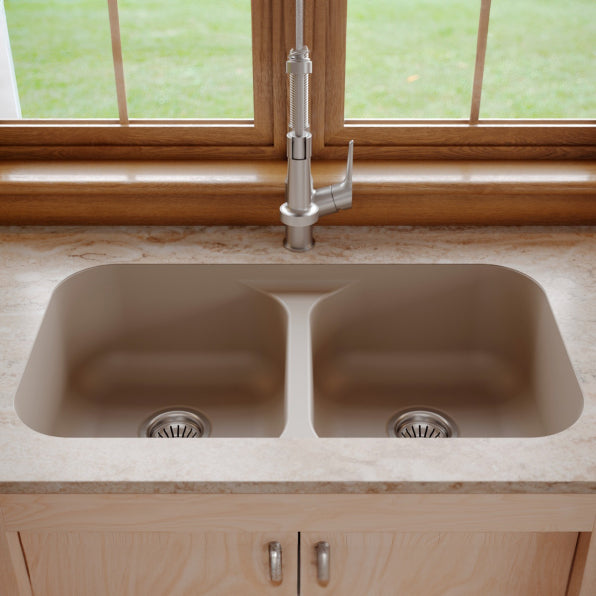 Seamless 33" Quartz Composite Undermount Double Basin Kitchen Sink