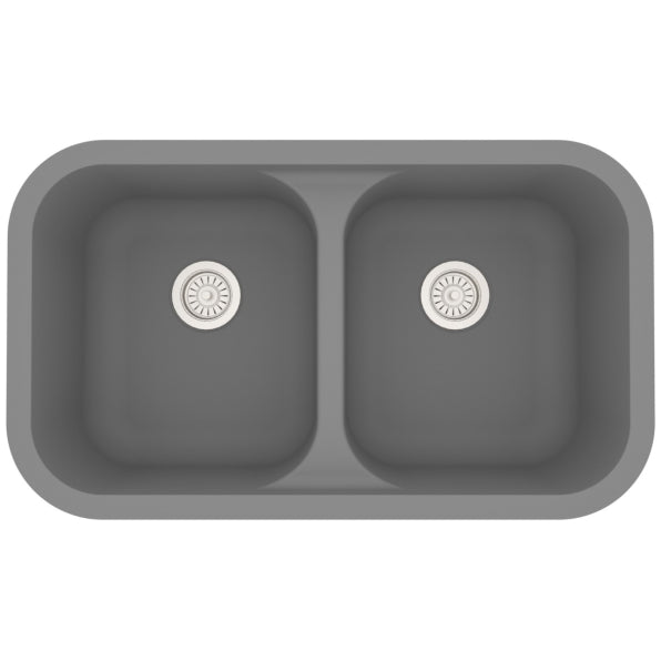 Seamless 33" Quartz Composite Undermount Double Basin Kitchen Sink