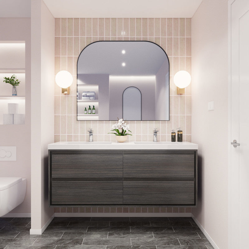 Sage Double 60" Wall Mounted Bathroom Vanity with Reinforced Acrylic Integrated Sink Top
