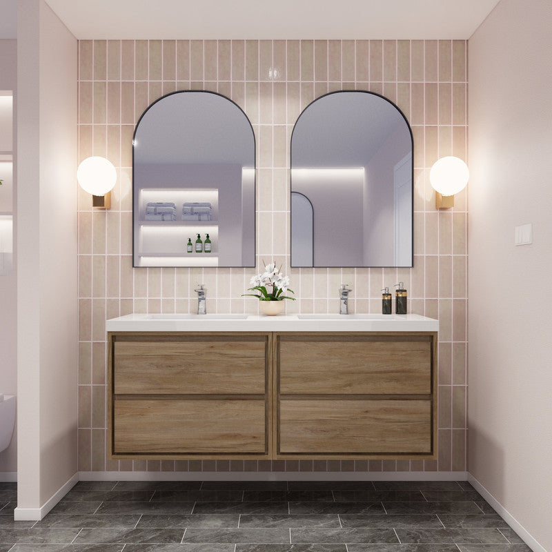 Sage Double 60" Wall Mounted Bathroom Vanity with Reinforced Acrylic Integrated Sink Top