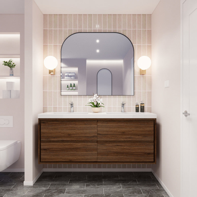 Sage Double 60" Wall Mounted Bathroom Vanity with Reinforced Acrylic Integrated Sink Top
