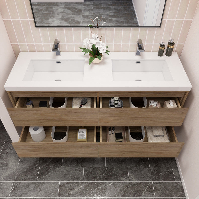 Sage Double 60" Wall Mounted Bathroom Vanity with Reinforced Acrylic Integrated Sink Top