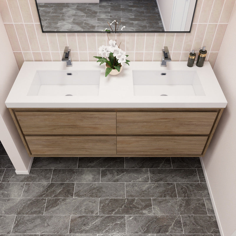 Sage Double 60" Wall Mounted Bathroom Vanity with Reinforced Acrylic Integrated Sink Top
