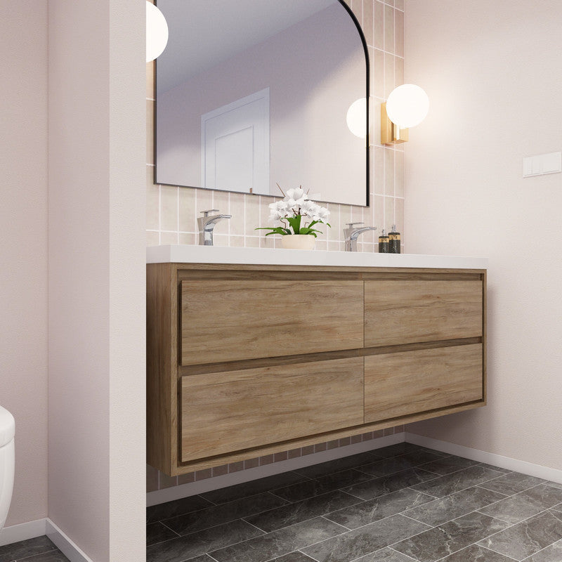 Sage Double 60" Wall Mounted Bathroom Vanity with Reinforced Acrylic Integrated Sink Top