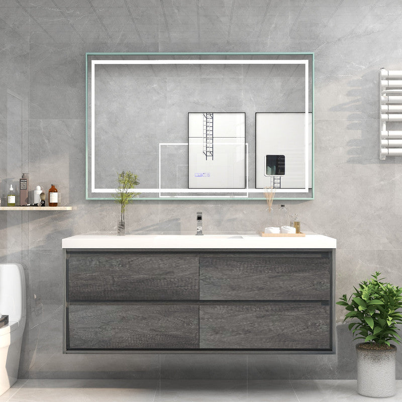 Sage Single 60" Wall Mounted Bathroom Vanity with Reinforced Acrylic Integrated Sink Top