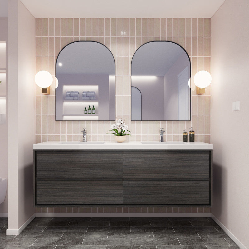 Sage 72" Wall Mounted Bathroom Vanity with Reinforced Acrylic Integrated Sink Top