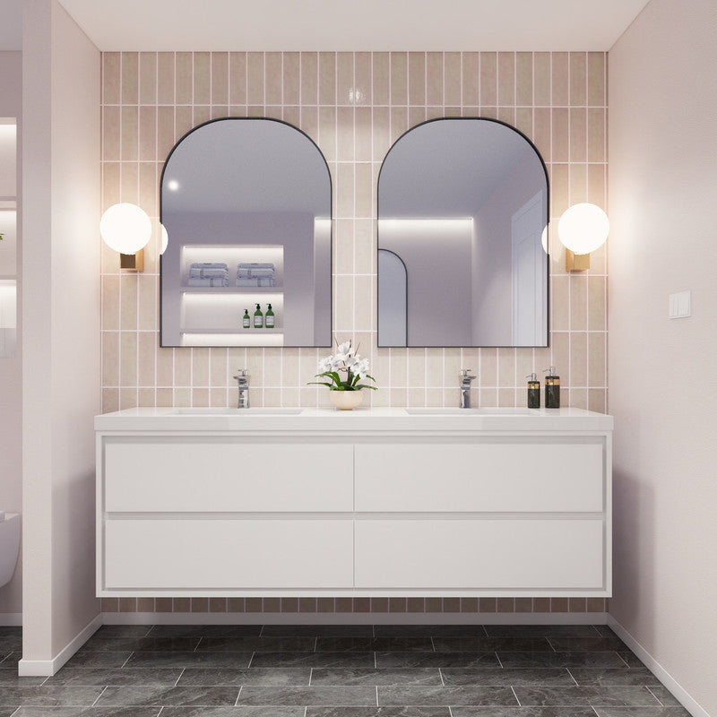 Sage 72" Wall Mounted Bathroom Vanity with Reinforced Acrylic Integrated Sink Top
