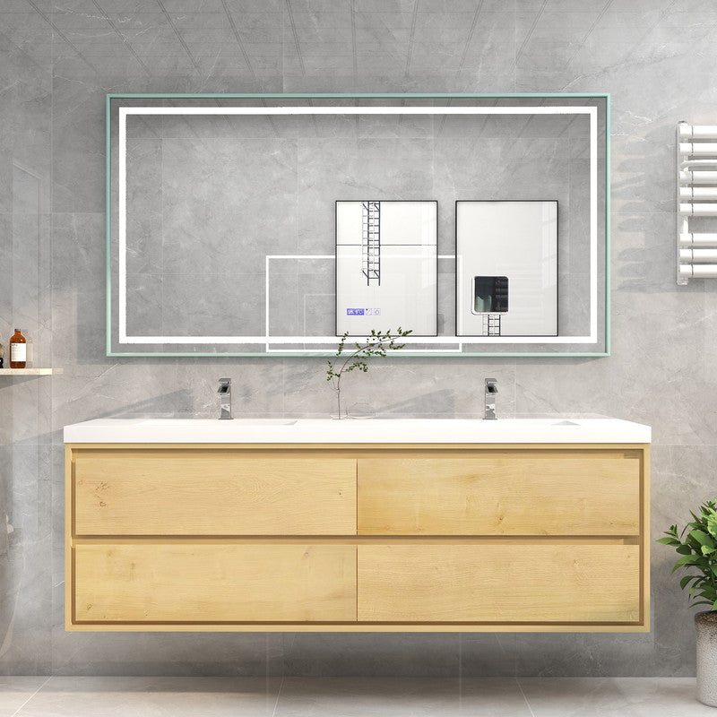 Sage 72" Wall Mounted Bathroom Vanity with Reinforced Acrylic Integrated Sink Top