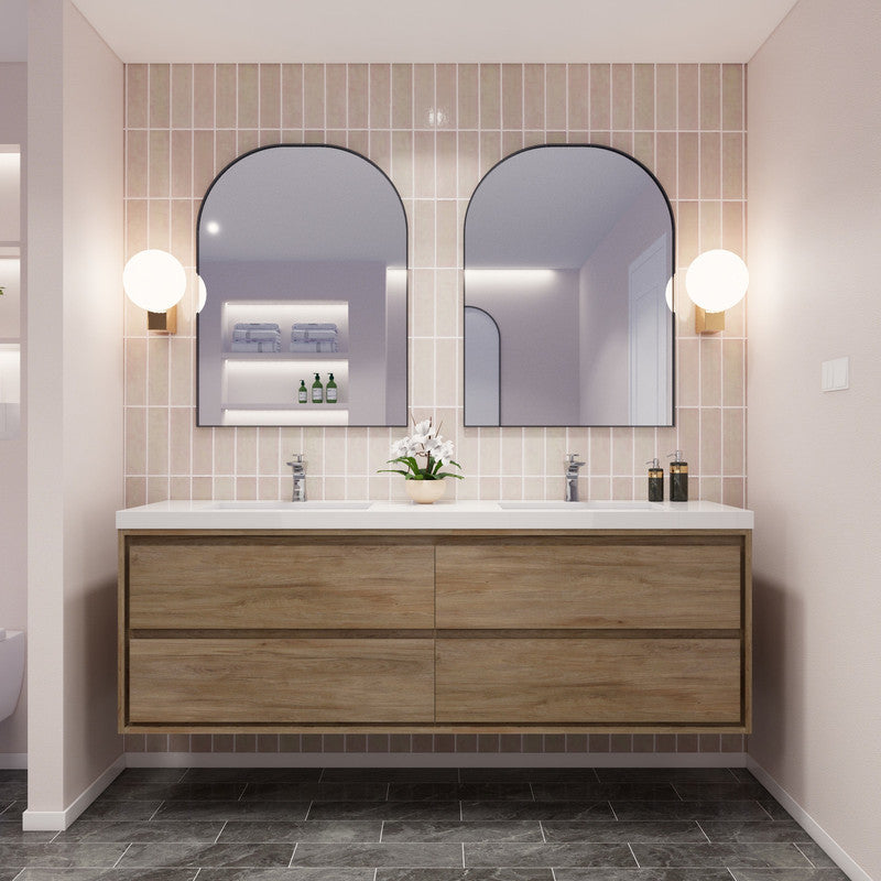 Sage 72" Wall Mounted Bathroom Vanity with Reinforced Acrylic Integrated Sink Top