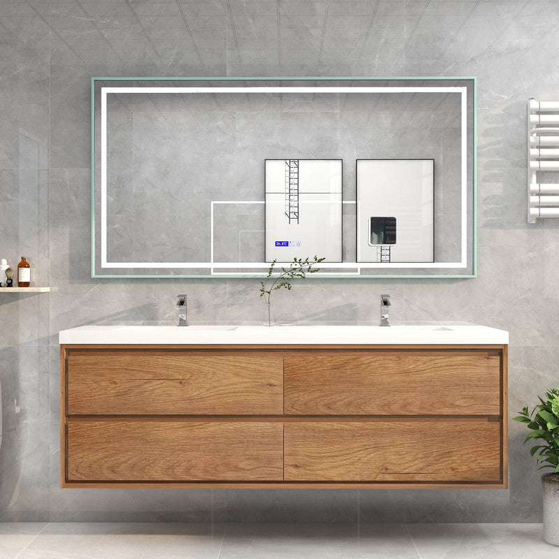 Sage 72" Wall Mounted Bathroom Vanity with Reinforced Acrylic Integrated Sink Top