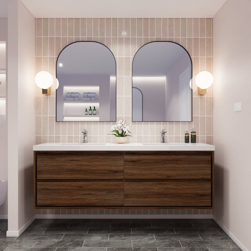 Sage 72" Wall Mounted Bathroom Vanity with Reinforced Acrylic Integrated Sink Top