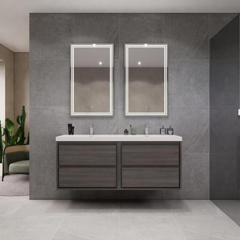 Sage Double 60" Wall Mounted Bathroom Vanity with Reinforced Acrylic Integrated Sink Top