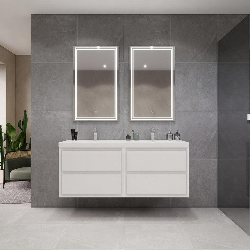 Sage Double 60" Wall Mounted Bathroom Vanity with Reinforced Acrylic Integrated Sink Top
