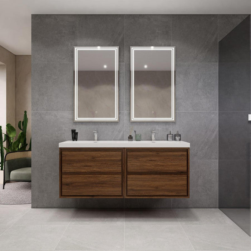 Sage Double 60" Wall Mounted Bathroom Vanity with Reinforced Acrylic Integrated Sink Top