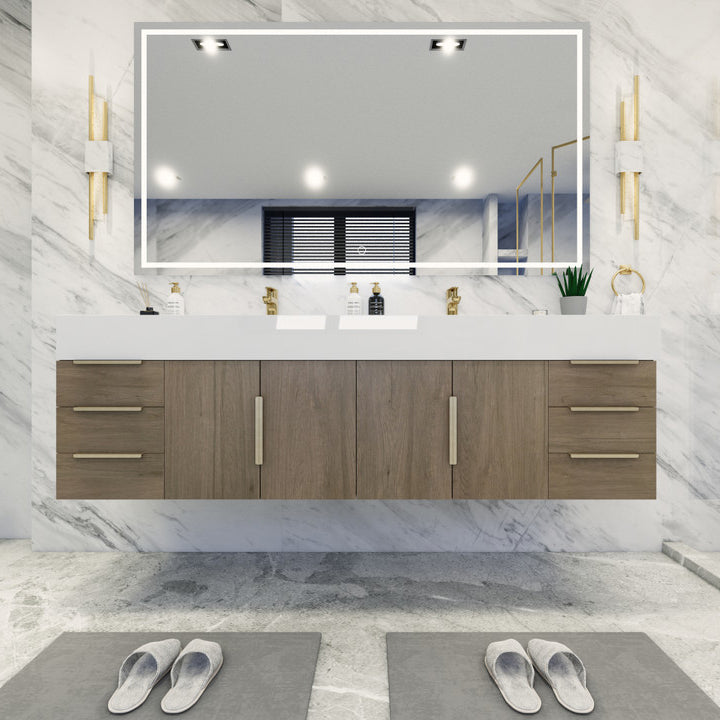 Bethany Double Drawer 72" Wall Mounted Bathroom Vanity with Reinforced Acrylic Integrated Sink Top
