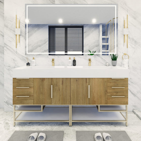 Bethany Double Drawer 72" Freestanding Bathroom Vanity with Reinforced Acrylic Integrated Sink Top