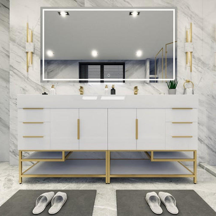 Bethany Double Drawer 72" Freestanding Bathroom Vanity with Reinforced Acrylic Integrated Sink Top