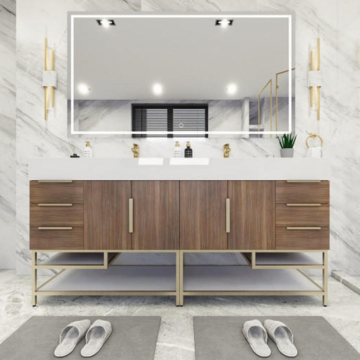 Bethany Double Drawer 72" Freestanding Bathroom Vanity with Reinforced Acrylic Integrated Sink Top