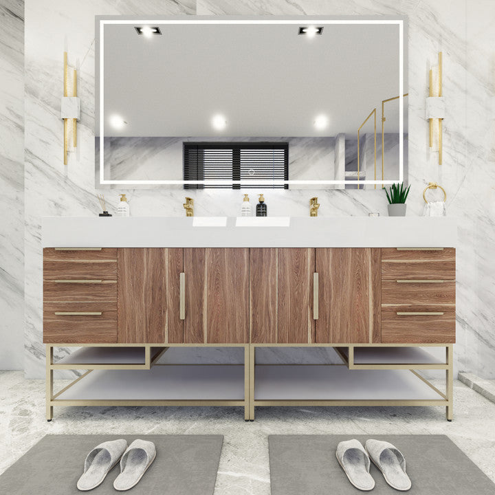 Bethany Double Drawer 72" Freestanding Bathroom Vanity with Reinforced Acrylic Integrated Sink Top