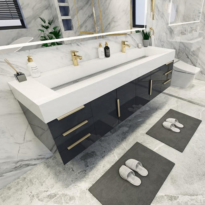 Bethany Double Drawer 72" Wall Mounted Bathroom Vanity with Reinforced Acrylic Integrated Sink Top
