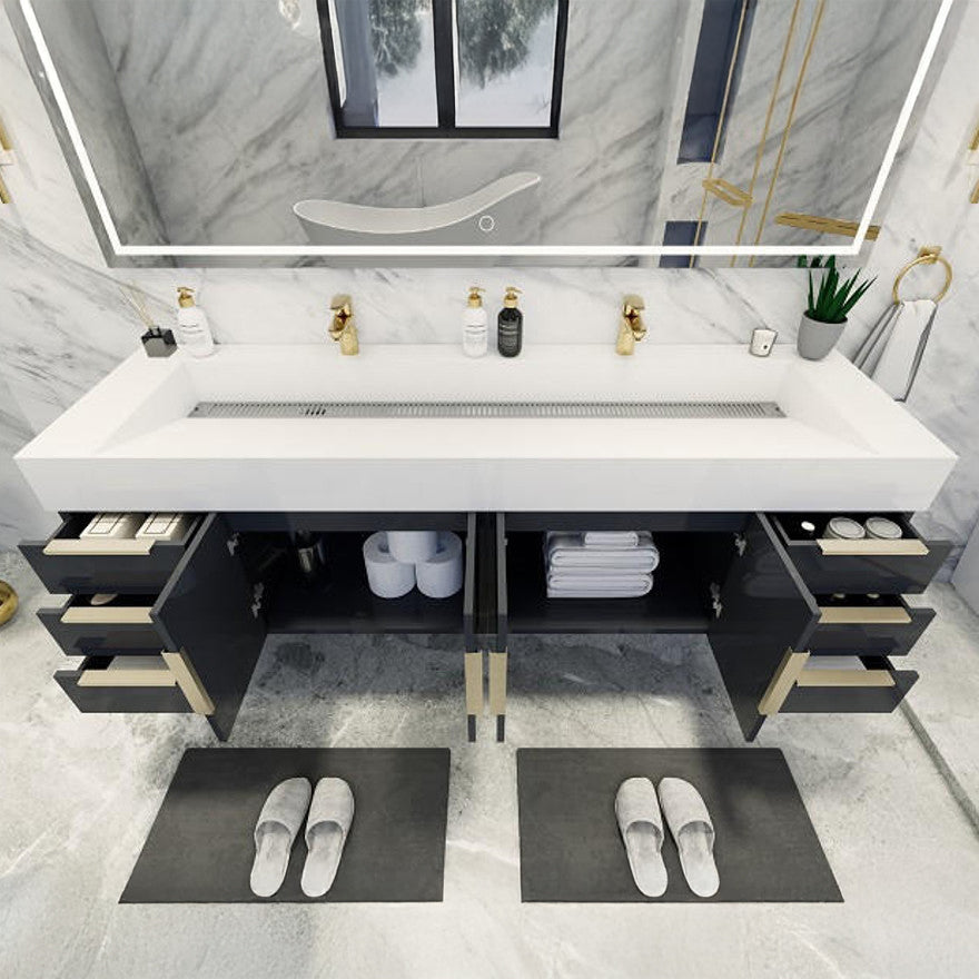 Bethany Double Drawer 72" Wall Mounted Bathroom Vanity with Reinforced Acrylic Integrated Sink Top