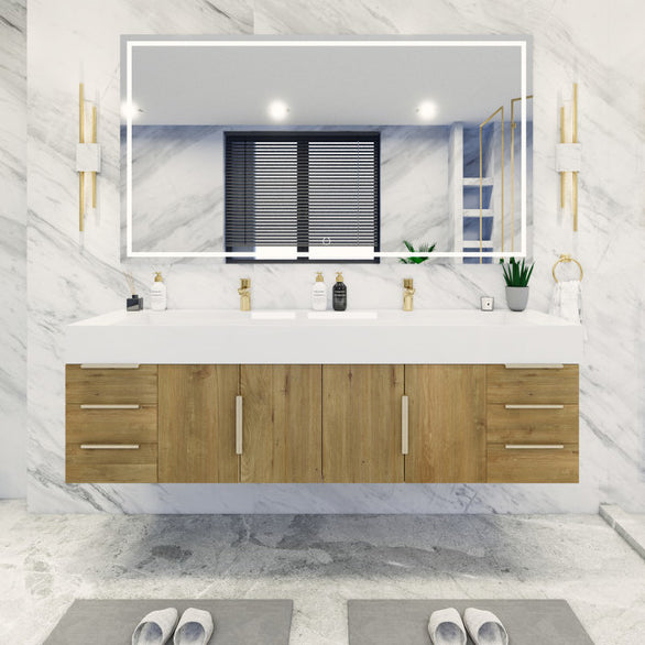 Bethany Double Drawer 72" Wall Mounted Bathroom Vanity with Reinforced Acrylic Integrated Sink Top