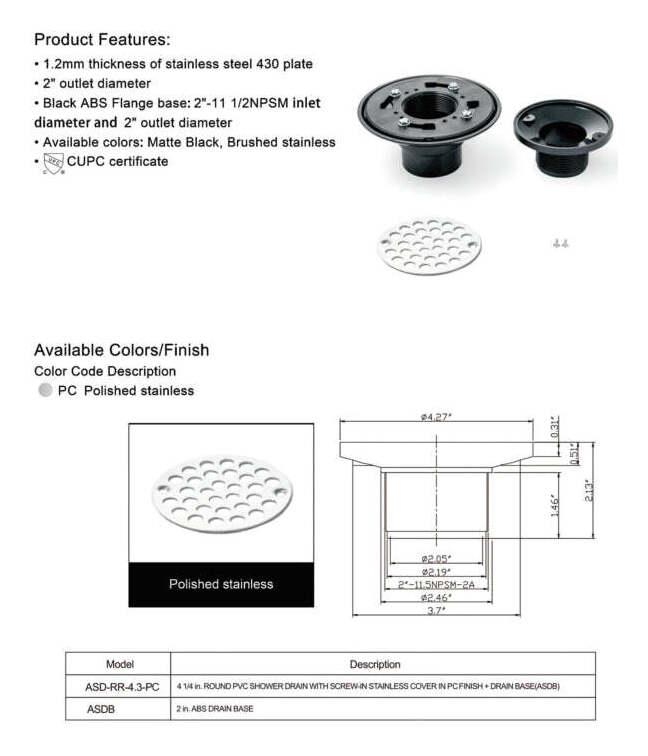 Septimus Round PVC Shower Floor Drain