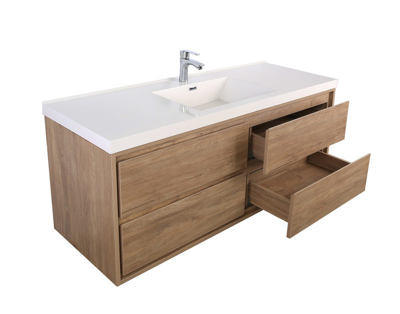 Sage Single 60" Wall Mounted Bathroom Vanity with Reinforced Acrylic Integrated Sink Top