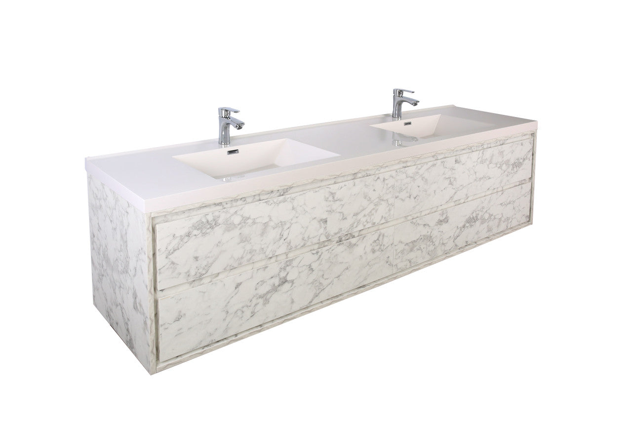 Sage 72" Wall Mounted Bathroom Vanity with Reinforced Acrylic Integrated Sink Top