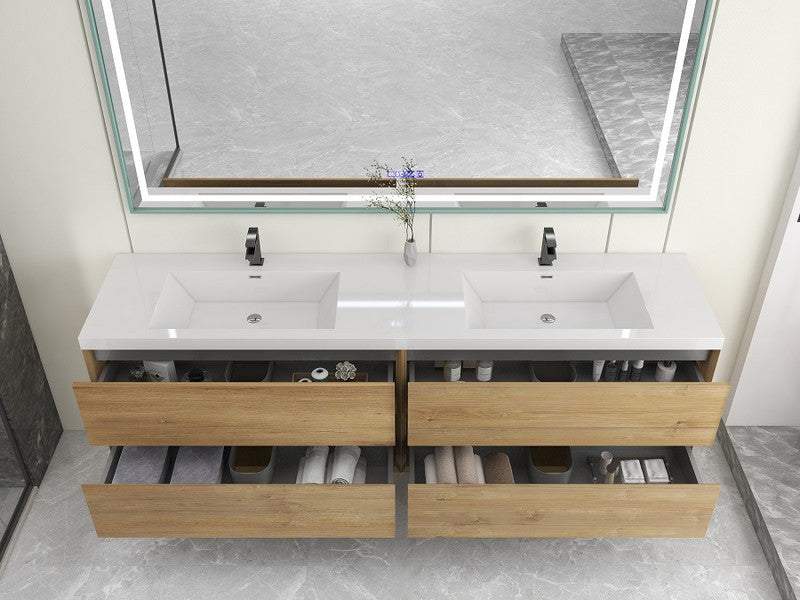 Kingdee 84" Wall Mounted Bathroom Vanity with Reinforced Acrylic Integrated Sink Top