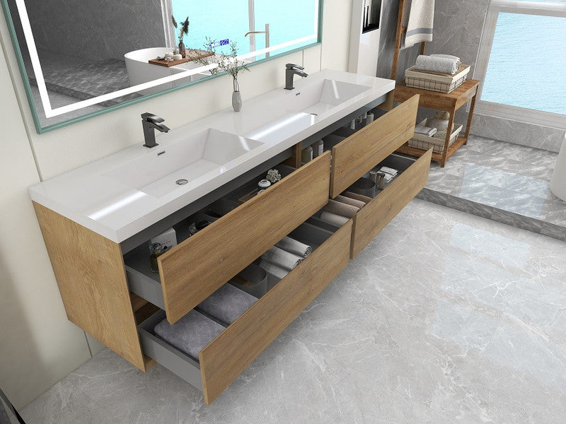 Kingdee 84" Wall Mounted Bathroom Vanity with Reinforced Acrylic Integrated Sink Top