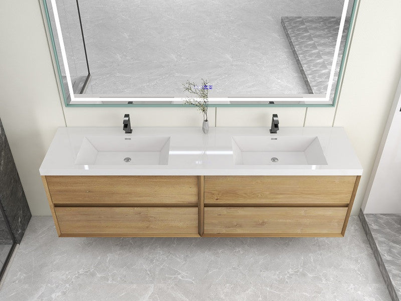 Kingdee 84" Wall Mounted Bathroom Vanity with Reinforced Acrylic Integrated Sink Top