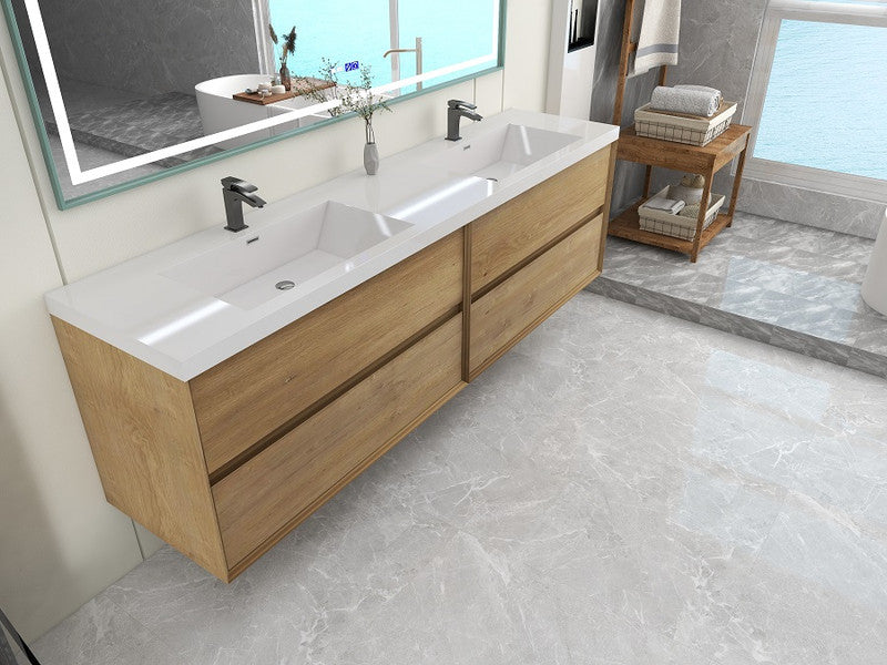 Kingdee 84" Wall Mounted Bathroom Vanity with Reinforced Acrylic Integrated Sink Top