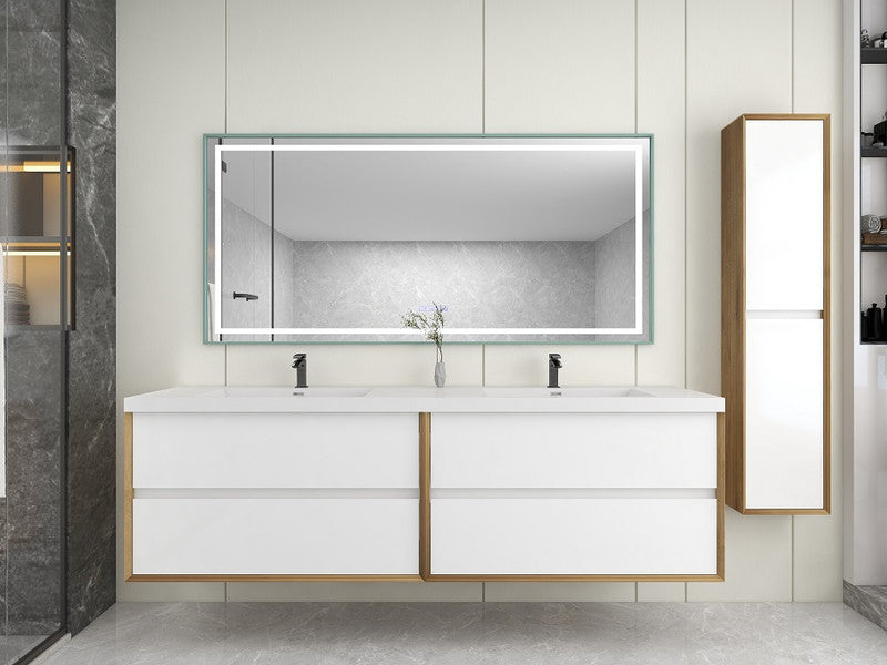 Kingdee 84" Wall Mounted Bathroom Vanity with Reinforced Acrylic Integrated Sink Top
