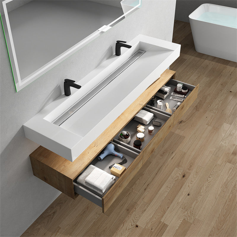 Alysa 72" Wall Mounted Bathroom Vanity with Reinforced Acrylic Integrated Sink Top