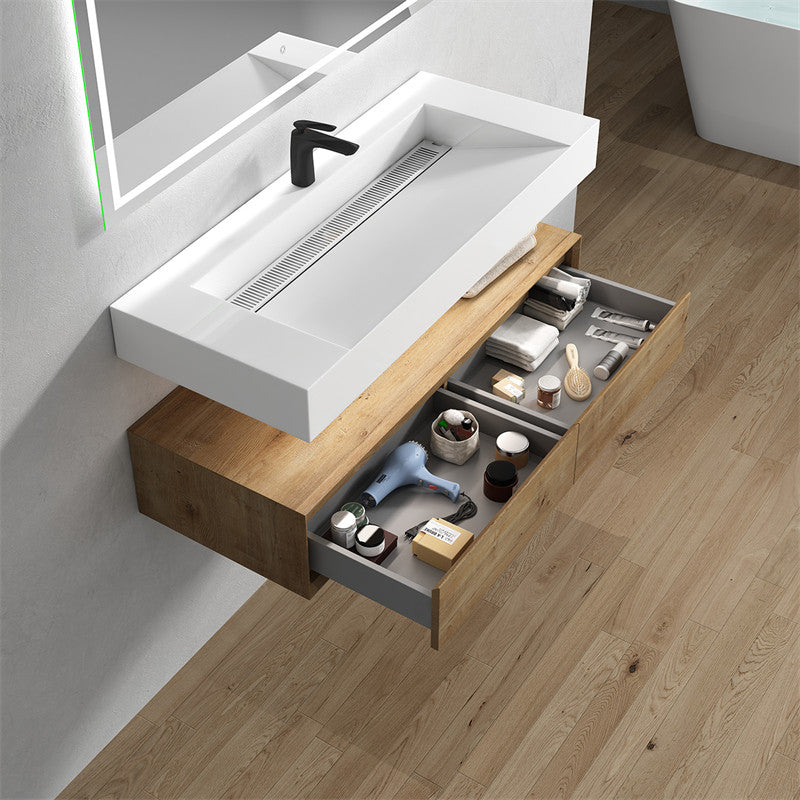Alysa 60" Wall Mounted Bathroom Vanity with Reinforced Acrylic Integrated Sink Top