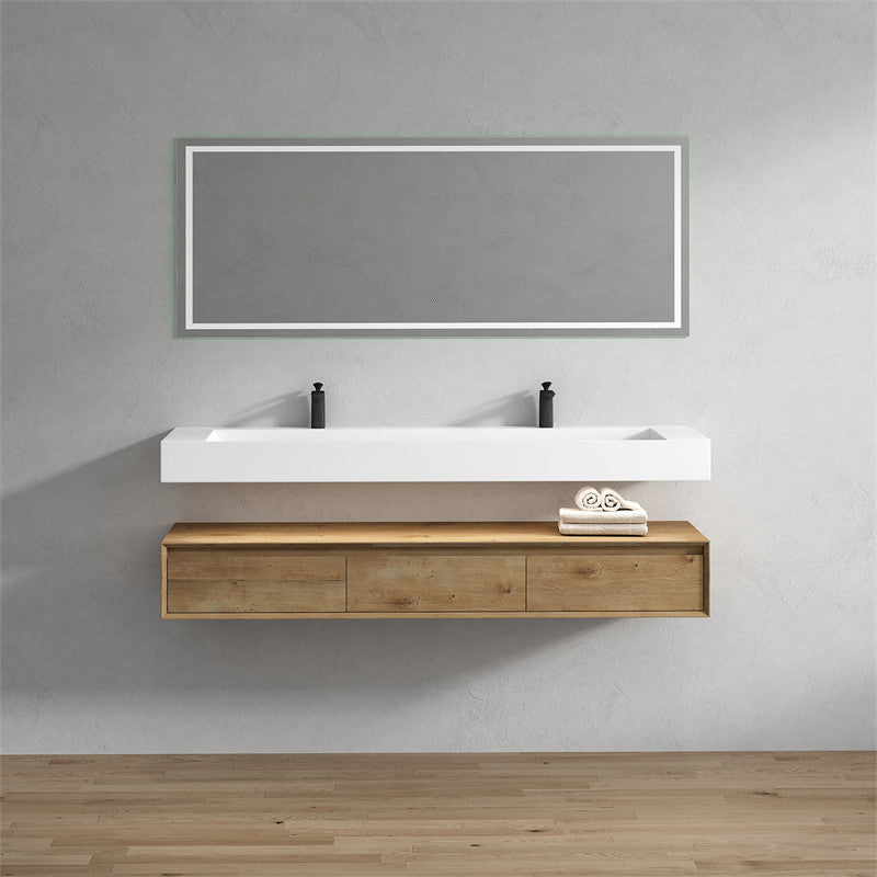 Alysa 72" Wall Mounted Bathroom Vanity with Reinforced Acrylic Integrated Sink Top