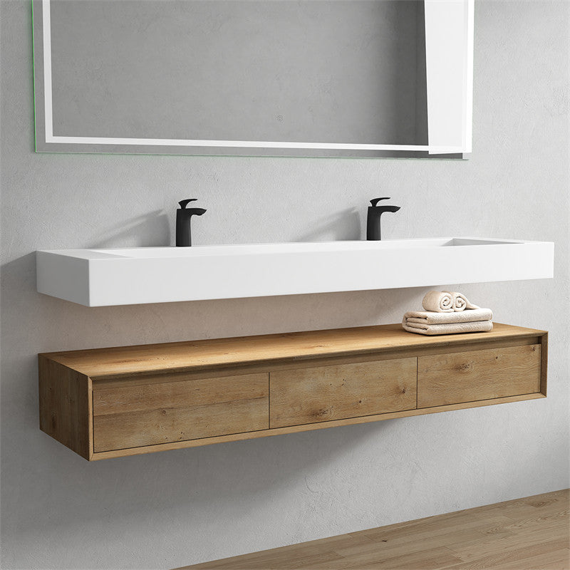Alysa 72" Wall Mounted Bathroom Vanity with Reinforced Acrylic Integrated Sink Top