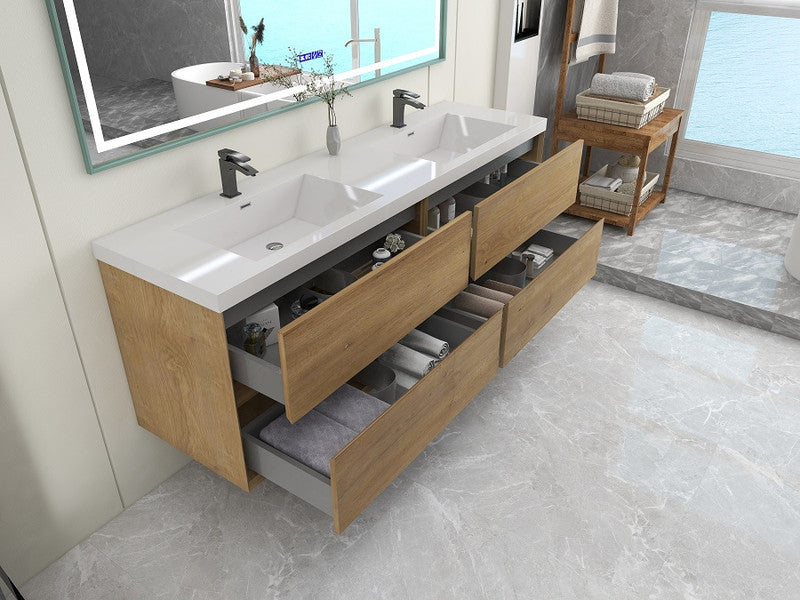 Kingdee 72" Wall Mounted Bathroom Vanity with Acrylic Integrated Sink Top