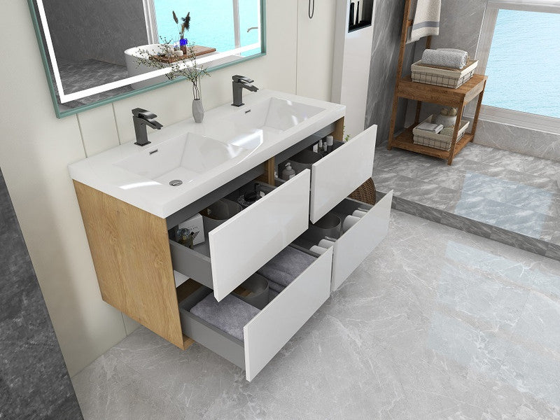 Kingdee 48" Wall Mounted Bathroom Vanity with Reinforced Acrylic Integrated Sink Top