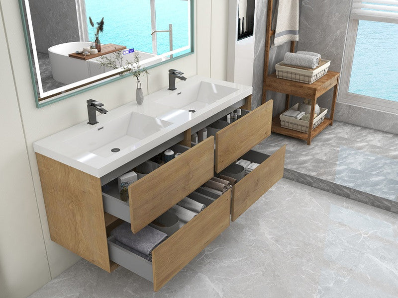 Kingdee 60" Wall Mounted Bathroom Vanity with Acrylic Integrated Sink Top