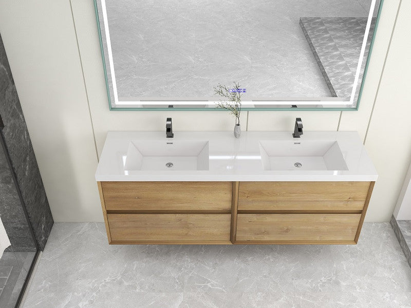 Kingdee 72" Wall Mounted Bathroom Vanity with Acrylic Integrated Sink Top