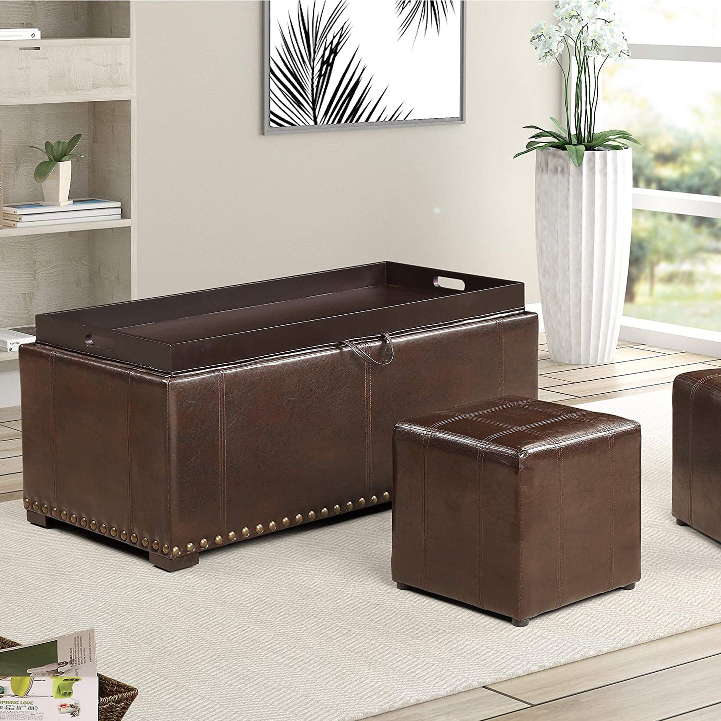SB-008 Large Storage Ottoman 2 Small Ottomans Included