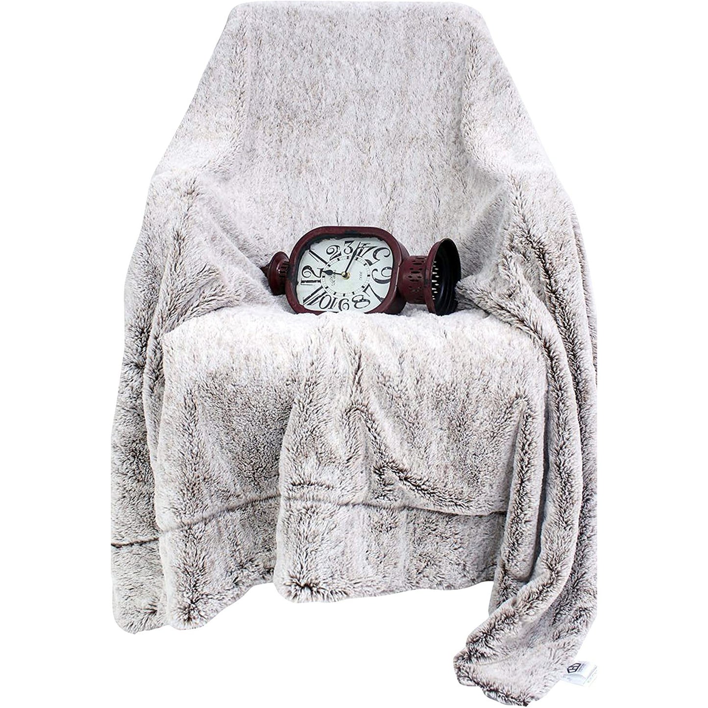 Faux Grey Fur With Brown Highlights With Fleece Back Throw Blanket