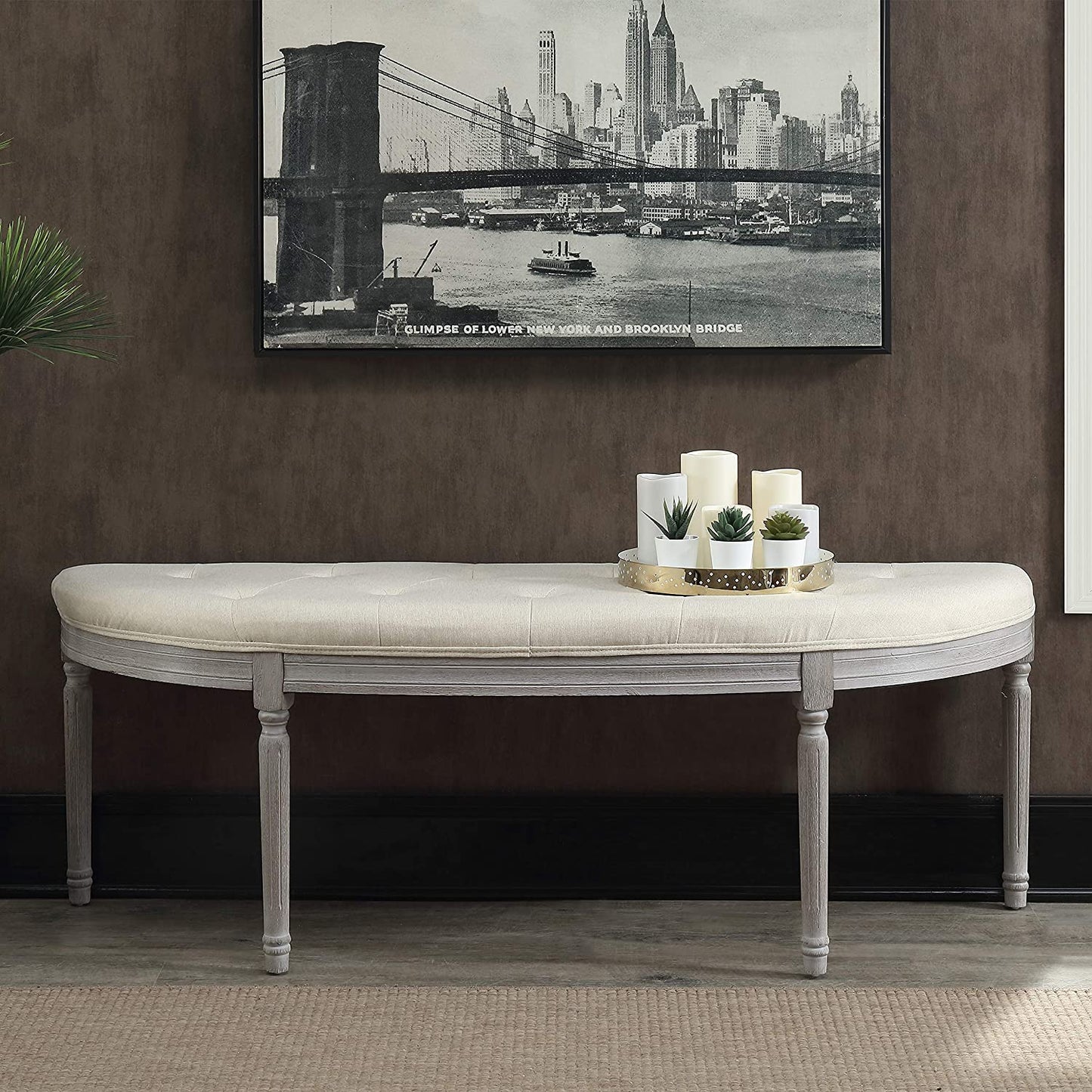 Demi Fabric and Wood Bench
