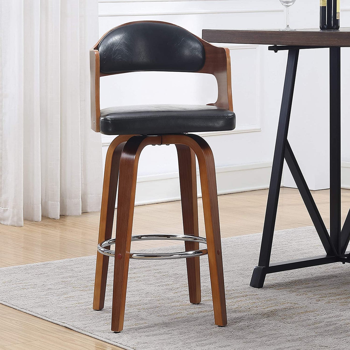 ACBS09 Wood And Faux Leather Swivel Barstool