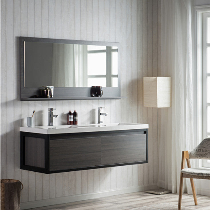 Lake 60" Wall Mounted Bathroom Vanity with Reinforced Acrylic Integrated Sink Top