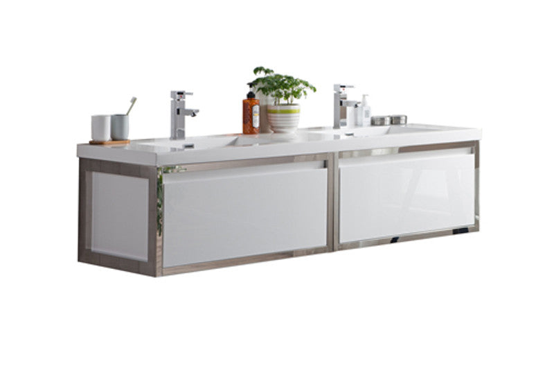 Lake 72" Wall Mounted Bathroom Vanity with Reinforced Acrylic Integrated Sink Top