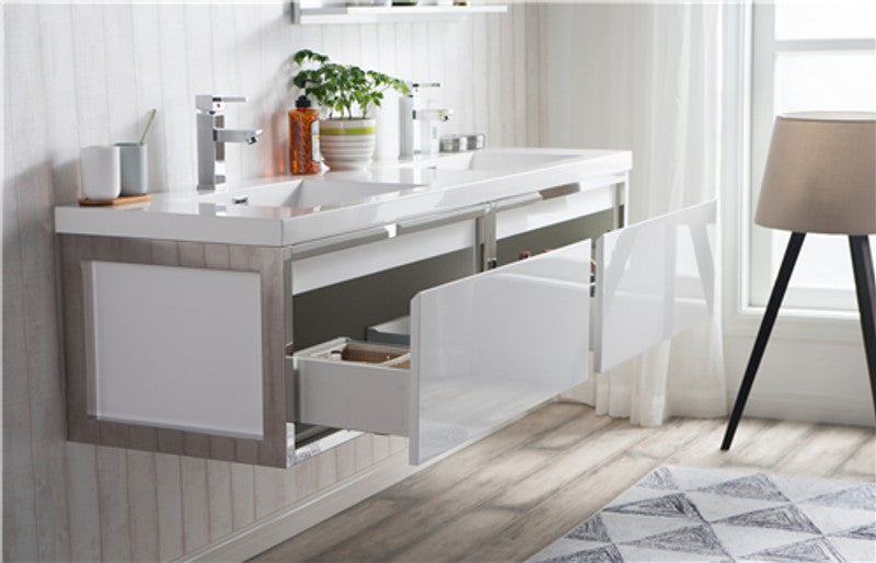 Lake 72" Wall Mounted Bathroom Vanity with Reinforced Acrylic Integrated Sink Top