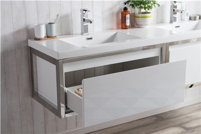 Lake 72" Wall Mounted Bathroom Vanity with Reinforced Acrylic Integrated Sink Top